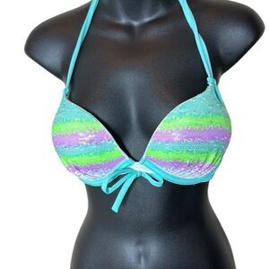 Victoria’s Secret 32C sequin color keyhole halter bombshell push up bikini top